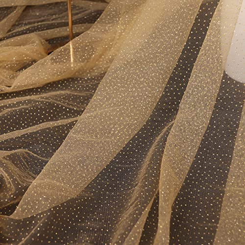 HAVII 152,4 cm x 8 Meter Gold Glitzer Tüllstoff Rollen Pailletten Sheer Stoff für Brautschleier Hochzeit Bogen Hintergrund Dekor Tutu Röcke DIY Nähen Handwerk