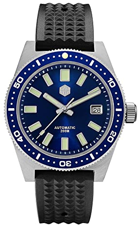 San Martin SN007G 62Mas Taucher Mechanische Automatische Herrenuhren Edelstahl NH35 Keramik Lünette Saphirglas Armbanduhren, Blau, Tauchen