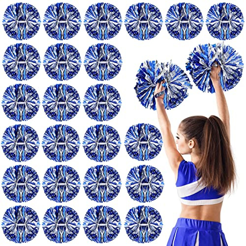 Yunsailing 24 Pack Cheerleading Pom with Baton Handle,Blue and Silver