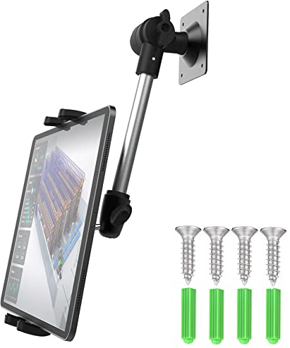 Cuxwill Wall Mount Tablet Holder for 4-13” iPad Phone, Universal Flexible Metal Heavy Duty Wall Stand for iPad Pro 12.9 Air Mini, Samsung Tab, Kindle Fire HD, iPhone - for Kitchen, Bedroom, Warehouse