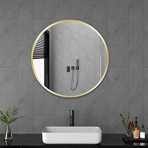 Goezes Spiegel Gold Badezimmerspiegel 60cm Gold Rund Metallrahmen Badspiegel Morden Dekorative Wandspiegel für Waschraum, Waschräume, Schlafzimmer, ohne LED