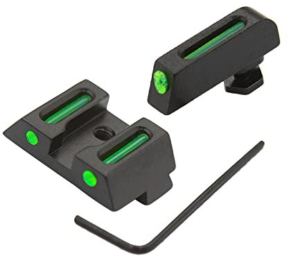 oupuntoe No-Tritium Glasfaser-Visiere für Glock 17, 17L, 19, 22, 23, 24, 26, 27, 33, 34, 35, 38 und 39, grüne nachleuchtende Umrisse für den Außenbereich