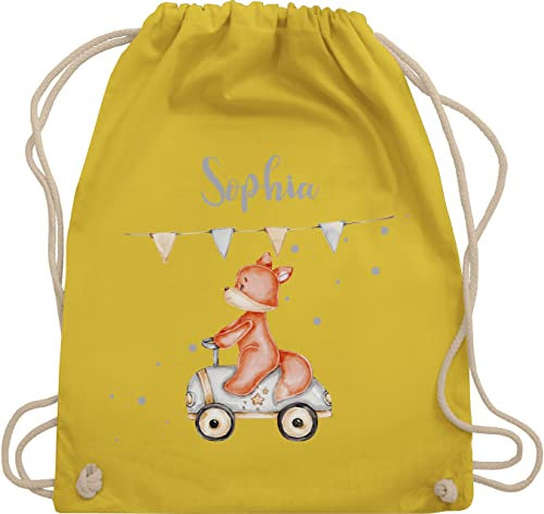 Turnbeutel Rucksack - Tiere - Niedlicher Fuchs I Süßes Fuchsmotiv I Geburt Baby Fox Rennfahrer - Unisize - Gelb - kindergarten kita baumwolle beutel personalisierte geschenke sophie stoffbeutel