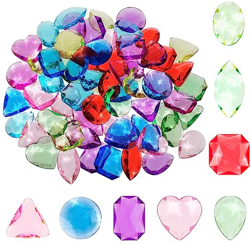 64 Stück Edelsteine Für Kinder, Bunte Tauchjuwelen Für Kinder, Kristalle Kinder Edelsteine Set für Kinder schatzsuche Piraten Kunststoff Tauchen Gem, Spielzeug Edelstein Für Kinder Mädchen Junge