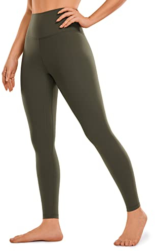 CRZ YOGA Gebürstetes Gefühl Damen Sport Leggings Yogahose High Waist Blickdicht Fitness Leggins Sporthose - 71cm Olivgrun 40