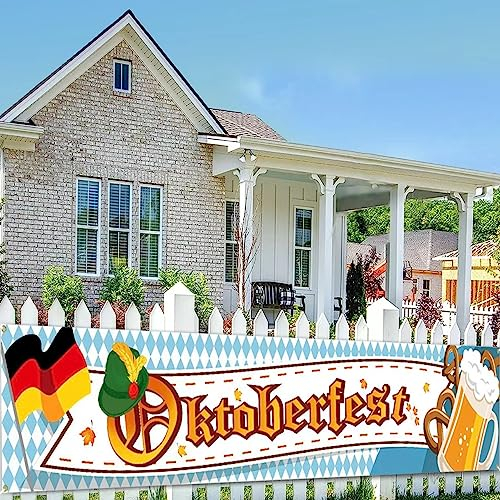 Shinybox Oktoberfest Banner Deko, Bayrisch Wiesn Oktoberfestdeko Blau mit Weiße Girlande, Oktoberfest Thema Party, Oktoberfest Outdoor Party Dekoration für Zubehör Indoor und Outdoor 300 x 50cm(A)