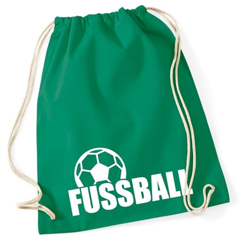 Huuraa Turnbeutel Fussball Ball Geschenk | Sportbeutel 12 Liter Kelly Green Baumwolle Grüner Rucksack Geschenkidee Unisex Beutel mit Kordelzug Baumwollbeutel