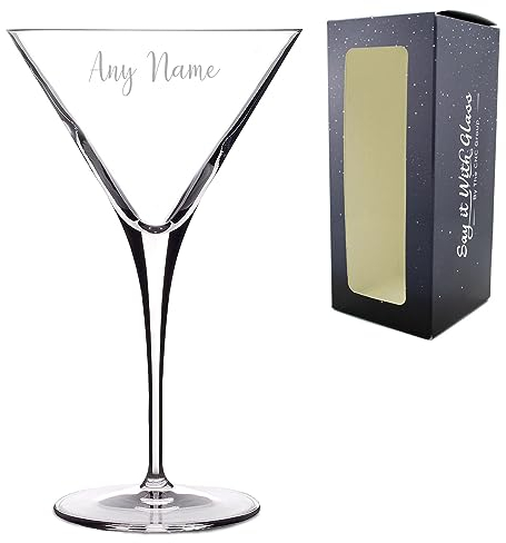 Personalised Engraved Crystal Allegro Martini Cocktail Glass with Script Name, Personalise with Any Name for Any Occasion, Gift Box Included, Laser Engraved