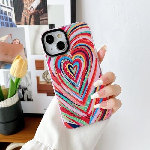 ZTOFERA Compatible with iPhone 15 Plus (6.7) Case for Girls Women, Cute Bright Graffiti Love Heart Pattern Silicone Protective Phone Case Clear Bumper Shockproof Cover, Heart Graffiti
