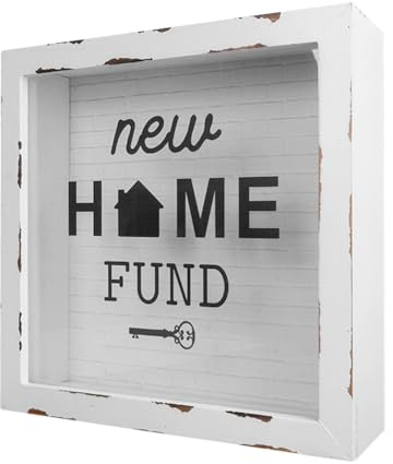 Honeymoon Fund Box Piggy Bank Shadow Box for Wedding Reception Party Bridal Shower Children Gift (White, New Home Fund)