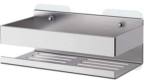 AIKER Duschablage Ohne Bohren,Hochwertiger Verdickter Edelstahl SUS304 Shower Shelf in Rostfrei,Verbesserte Version Der Starken Klebeband- Und Bohrinstallation Stabiler Für Bad, Küche, Wc(Silber)