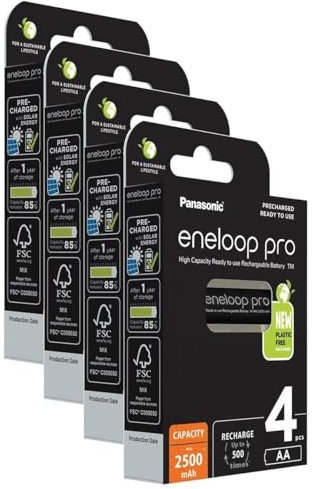 Eneloop Pro Lot de 4 x 4 Piles Rechargeables Mignon 2500mAh AA Ni-MH 1,2V