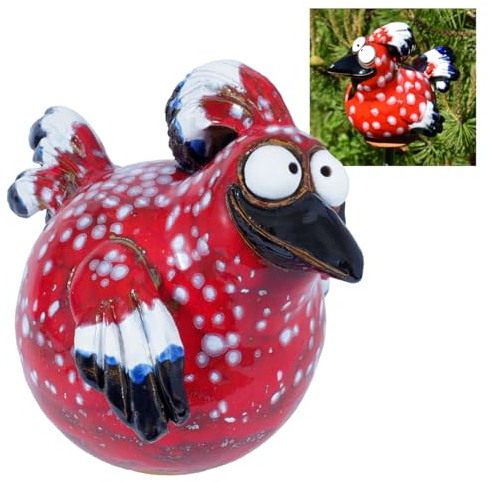 Midene Gartenstecker Keramik Handgefertigt - Gartendeko für Draußen Wetterfest - Garten Deko Keramik - Vogel Gartenfiguren & Gartenstatuen - Vogel