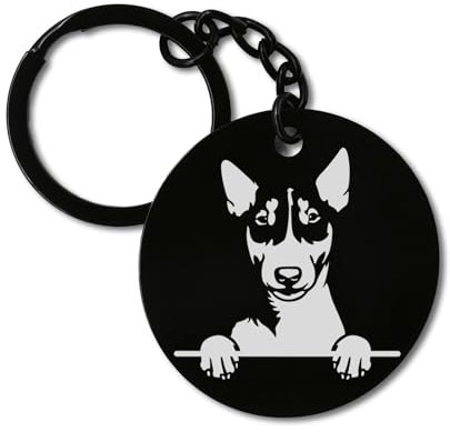 Miniatur Bullterrier süßer Hund Kunst Schlüsselanhänger Schlüsselanhänger graviert Tag Edelstahl Kreis Token, Schwarz , One size