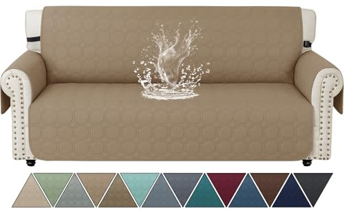 Ystyle Sofa Überzug 3 Sitzer Mit Armlehnen, Sofabezug Wasserdicht, Wohnzimmer Antirutsch Sofaschoner, Kratzfester Couch Überzug Für Haustiere, Katzen, Hunde, Spielende Kinder, Khaki