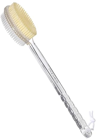 QUCHER Komfortable Duschbürste mit langem Griff,Badebürste,Eidseitig Harte und weiche Borsten Nylonbürste,sanftes Peeling,Verbesserung der Hautgesundheit,für Männer und Frauen geeignet (Gelb&Weiß)