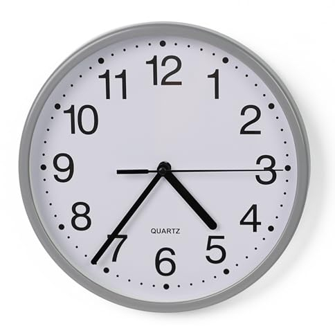 DIVCHI Wall Clock Silent & Non-ticking Modern Battery Operated Digital Quiet Sweep Office Home School Kitchen Decor Clocks (Silver)