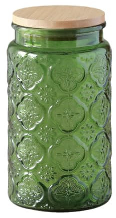 Green Glass Canister, Candy Jar with Lid, 34 FL OZ Vintage Colored Mason Jars for Kitchen Decorative Jars for Coffee Tea Candy Cookies, Cute Jar (Green Begonia, 1 Pack)