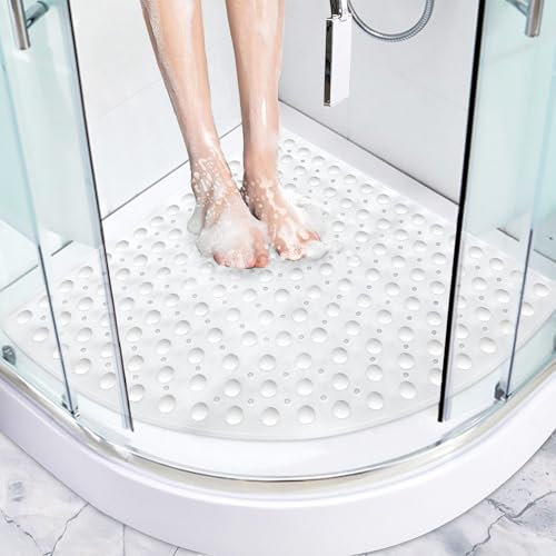 Avvrel Tappetino da doccia angolare antiscivolo, anti muffa, 70 x 70 cm, tappetino da bagno in TPE, per doccia interna, con forti ventose e fori di scarico, lavabile in lavatrice (bianco)