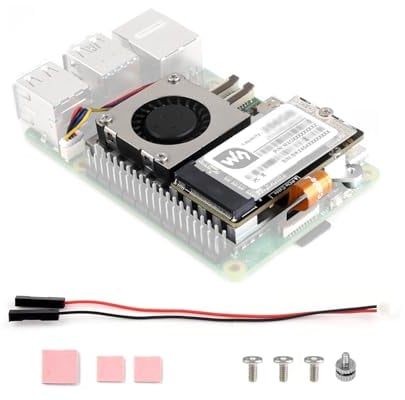 Waveshare PCIe to M.2 Adapter Board (E) for Raspberry Pi 5, with Cooling Fan, Compatible with 2242/2230 NVMe Protocol M.2 Solid State Drive, 8Gbps Data Rate, High-Speed Reading/Writing, Pi 5 NVMe