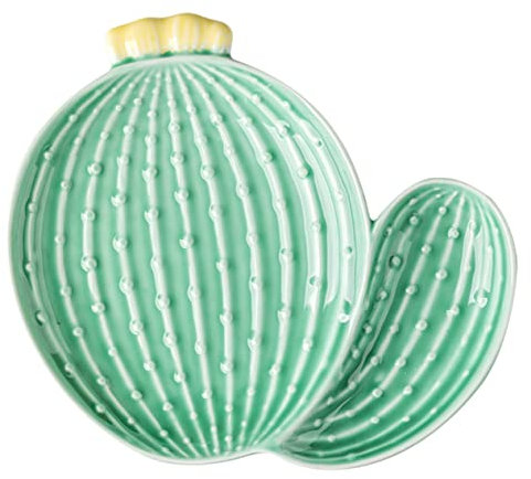 COLLBATH Assiette en Céramique Ménagère Forme Cactus Verte 23cm, Design Original, Facile à Nettoyer, pour Maison Et Restaurant, Plateau De Service Unique
