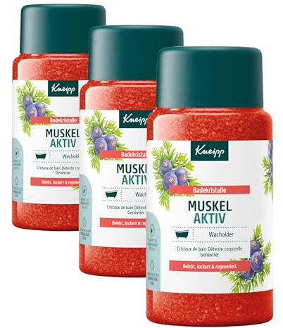 Kneipp Badekristalle Muskel Aktiv - mit wertvollem ätherischen Wacholder-, Wintergrün- & Rosmarinöl - wärmend wohltuend zur Muskulatur - 600g, 1 (Packung mit 3)