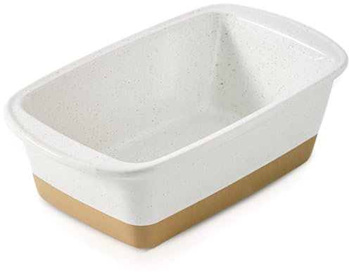HVH Kastenform aus Keramik, zum Backen von Brot, 22,9 x 12,7 cm, rechteckige Brotform, Brotbackform zum Kochen, Bauernhaus-Stil (weiß)