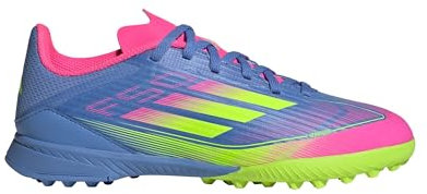adidas Unisex Kids' Zapatilla de fútbol F50 League moqueta (Adolescentes), Blue Fusion/Lucid Lemon/Lucid Pink, 36 2/3