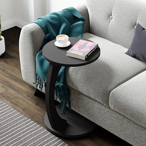 [en.casa] Beistelltisch Holeby Couchtisch Sofatisch auf Rollen Betttisch Laptoptisch C-Form Wohnzimmertisch Rolltisch runde Tischplatte Kaffeetisch 56 x Ø 38 cm Abstelltisch Schwarz, matt