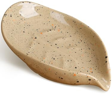 ANTIS'S HOME Keramik Seifenschale mit Ablauf, Blattform Seifenhalter für Bad, Dusche, Waschbecken & Küche, Beige mit Sprenkeln, Moderne Seifenablage vielseitig als Schmuckschale & Seifentablett