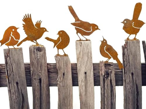 JJIW 6 Pcs Metal Bird Garden Ornaments, Rusty Birds For Garden Decorations, Bird Silhouette With Screws, For Garden Fence Decorations, Metal Garden Ornaments, Fence Decorations Outdoor (1)