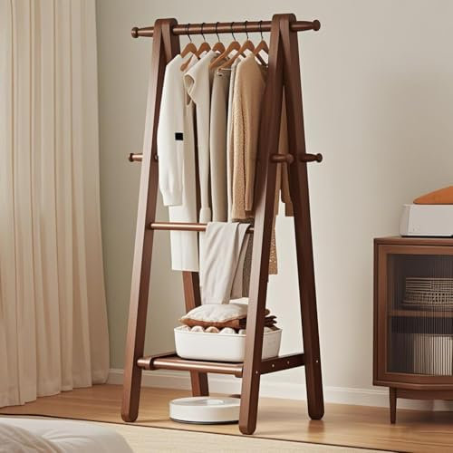 Cutfouwe Holz Kleiderständer Garderobe, große Faltbare hängende Kleidung, Stand Kleiderständer mit Lagerung Regal, Kleidung Lagerung, Home Organisation, natürliche Buche,24 with Pants Rack