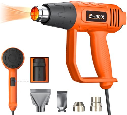 Heat Gun, 2000W Professional Hot Air Gun Kit Dual Temperature Settings Double Heating Wire 60℃-600℃ Fast Heat,Overload Protection,4Nozzles for Paint Stripping, Car Film,Shrinking PVC,Orange