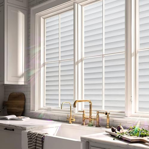 Fensterfolie Selbsthaftend Blickdicht 45 x 650 cm, Selbsthaftend Blickdicht, Wärmereflektion Hitzeabweisend, Gegen Hitze, Milchglas Dekofolie für Bad Küche, Lamellen