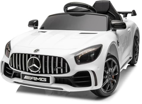 Bonnlo Mercedes-Benz AMG GTR Kinder Elektroauto, 12V 4.5Ah Doppelmotor mit 2.4G Fernbedienung, Auto Spielzeug, Elektrofahrzeuge, ferngesteuertes Auto ab 3 Jahre, Weiß