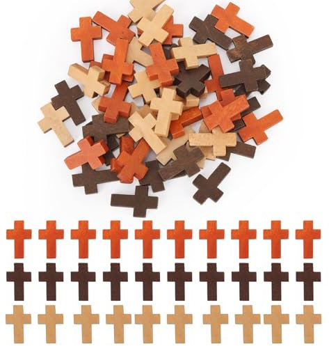 Tinoaly 60 Stück Kleine Holzkreuze, 3 Farben Taschen-Gebetskreuze Anhänger für Christliches Geschenk DIY Deko-Kreuze für Basteln Ostereier