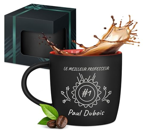 Maverton Mug personnalisable pour hommes, 400ml Tasse à Café Gravée | Avec Prénom et Texte, Mug Humour pour frère, ami, idée cadeau anniversaire Noël, Bureau, intérieur rouge, pour meilleur prof