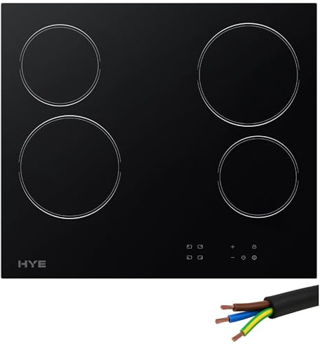 HYE Ceramic Hob - 60cm Built-In, 4 Cooking Zones, Black Glass Surface | Intuitive Touch Control Panel, Child Safety Lock & Control Lock, Integrated Timer & Heat Indicators, Perfect For Modern Homes