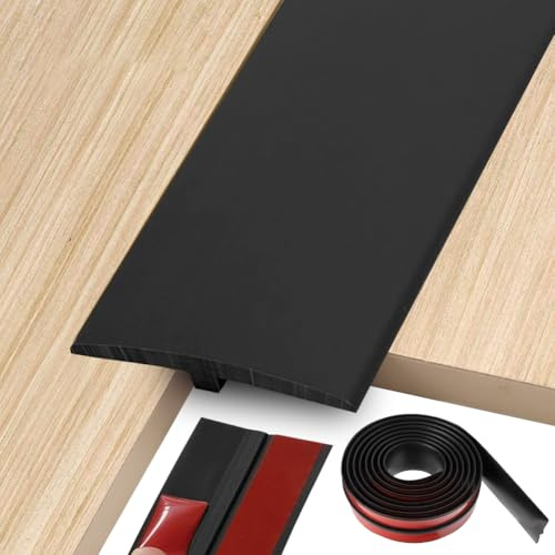 Övergångsprofil T-profil 5 x 300 cm, övergångslist, självhäftande, PVC-dörrskilt, skräddarsydd övergångsprofil för anslutningsgolv, parkettgolv, laminat (svart)