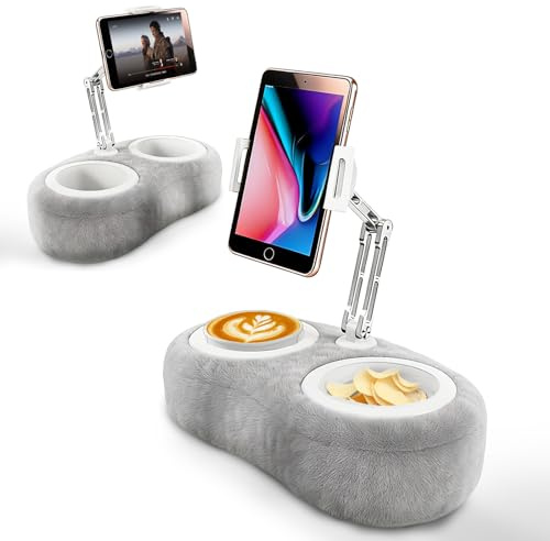 Gevvnss Tablet Pillow Stand,Phone Lap Holder with Dual Snack Bowl,Hands Free Reading in Bed Accessories Compatible with 4-11 IPad,Tablet,Phone