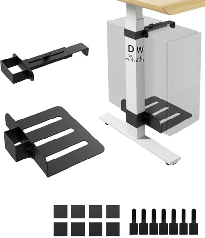 PC Halterung Unter Schreibtisch Ohne Bohren für Vierkant Tischbein 75×45mm | CPU Halterung für Höhenverstellbarer Schreibtisch, Computer Halterung 18kg Tragfähigkeit, Stabil PC Mount für Gaming Büro
