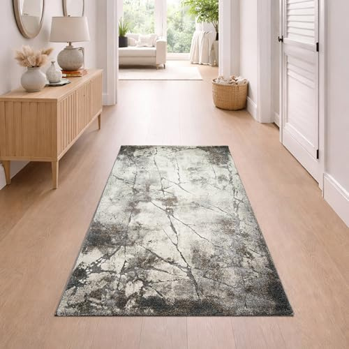 Teppich-Traum Moderner Teppich Marmoroptik Creme Grau Weich 80x150 cm | Weich und pflegeleicht, strapazierfähig, formstabil, allergikerfreundlich, für Fußbodenheizung und Saugroboter geeignet