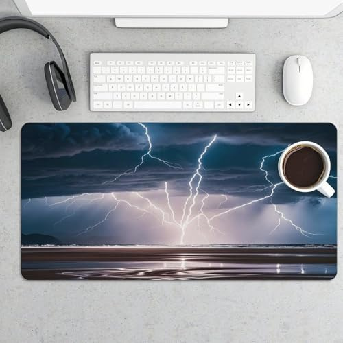 Large Thunder and Lightning Desk Mat 24x12 Inch Waterproof Non-Slip Rubber Desk Pad for Office Home Gaming Remote Work Foldable Portable Mousepad for Keyboard Laptop Desktop Accessories