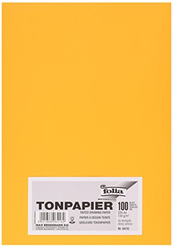 folia 6416 - Tonpapier dunkelgelb, DIN A4, 130 g/qm, 100 Blatt - zum Basteln und kreativen Gestalten von Karten, Fensterbildern und für Scrapbooking