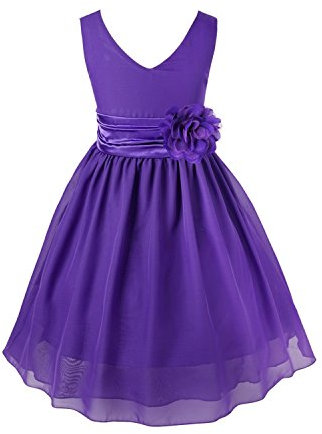 FEESHOW Robe de Mariage Fille Demoiselle d'honneur Robe Princess en V Cou Filles Robe de Soirée Fleur Robe Bustier Mousseline Jupe Longue 2-14 Ans Violet 4 Ans