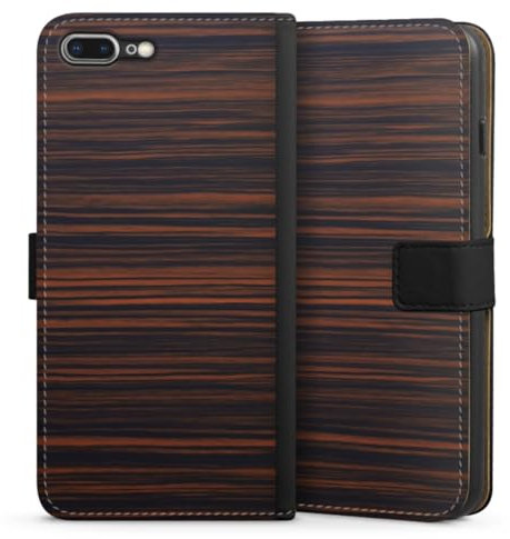 DeinDesign Klapphülle kompatibel mit Apple iPhone 7 Plus Handyhülle aus Kunst Leder schwarz Flip Case Holz Makassar Holzoptik