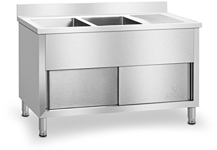 Royal Catering RCHS-1400WS Spülenschrank Gastro Spültisch Spülschrank Doppel Spülbecken Edelstahl (64x140x95,5 cm, Aufkantung 10 cm, 2 Becken)