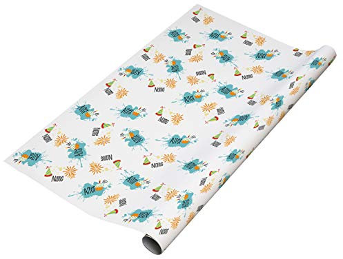Herz & Heim® Persönliches Geburtstag Geschenkpapier mit Ihrem Wunschnamen bedruckt Partyhütchen