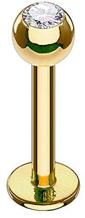 Piersando Piercing Stab Stecker Kugel mit Kristall Lippen Labret Lippenpiercing Ohr Tragus Ohrpiercing Helix Nase Intim Zungen Nasen Gold 1,2mm x 6mm x 3mm