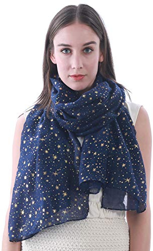 Lina & Lily Damen Schal Tuch mit Folien Sternmuster (Marineblau (Goldene Sterne))